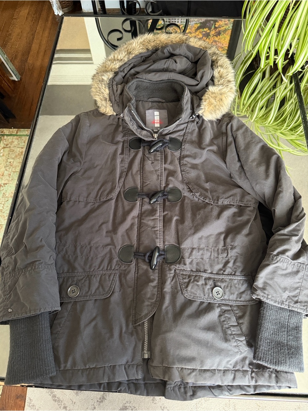 I Jeans By Buffalo Military Style Coat W/ Removable Fur Lined Hood, Womens M